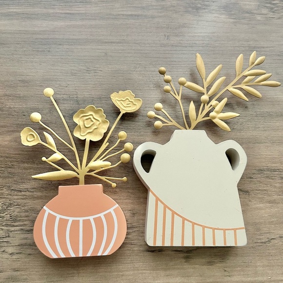 Set of (2) Ashland Decorative Wooden Vases with Gold Metal Accents - Picture 1 of 7